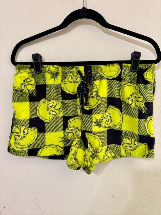 The Grinch Pants - Grinch Plaid Fleece Lounge Shorts - Neon Green & Black